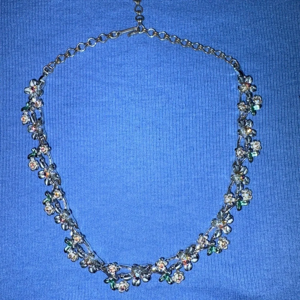Floral Necklace with Silver and Green Accents Formal